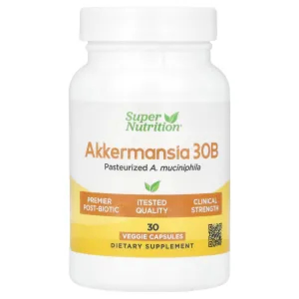 Аккермансія, Akkermansia 30B Pasteurized A. Muciniphila, Super Nutrition, пастеризована, 30 рослинних капсул