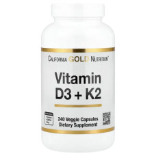 Витамины D3 и K2, Vitamin D3 + K2 California Gold Nutrition, 240 растительных капсул