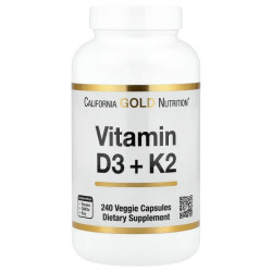 Витамины D3 и K2, Vitamin D3 + K2 California Gold Nutrition, 240 растительных капсул