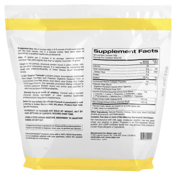 Морський колаген, GLP-1 Support Formula, California Gold Nutrition, формула підтримки GLP-1, для суглобів, шкіри, волосся та нігтів, кавуновий лимонад, 1 кг