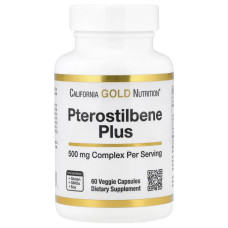 Птеростильбен з порошком дикої чорниці, California Gold Nutrition Pterostilbene Plus with Wild Blueberry Powder, 60 рослинних капсул