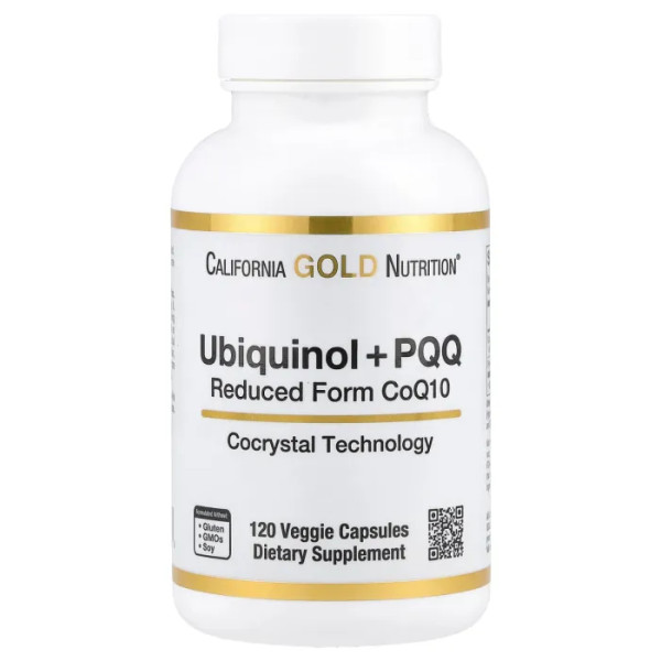Убіхінол з PQQ, Ubiquinol Reduced Form + PQQ, California Gold Nutrition, 120 рослинних капсул