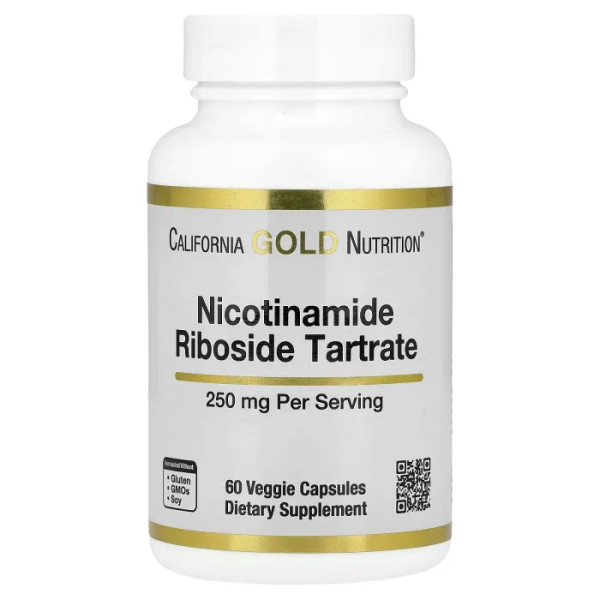 Нікотинамід рибозид тартрат, Nicotinamide Riboside Tartrate (NRT), California Gold Nutrition, 250 мг, 60 вегетаріанських капсул