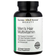 Мультивитамины для волос для мужчин, California Gold Nutrition Beauty Mens Hair Multivitamin, 120 растительных капсул