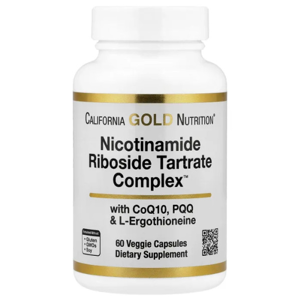 Нікотинамід рибозид тартрат, Nicotinamide Riboside Tartrate (NRT) Complex, California Gold Nutrition, комплекс, 60 вегетаріанських капсул