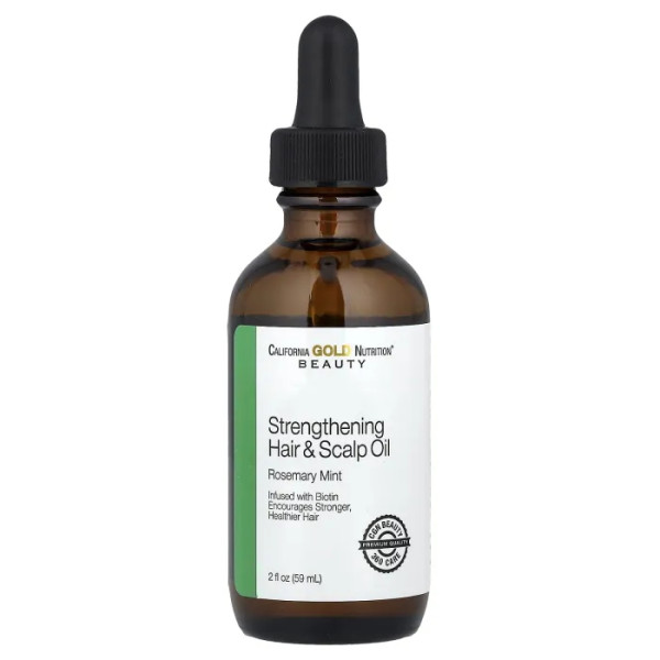 Олія для волосся та шкіри голови зміцнююча, Strengthening Hair & Scalp Oil, California Gold Nutrition, біотин, розмарин та м'ята, 59 мл