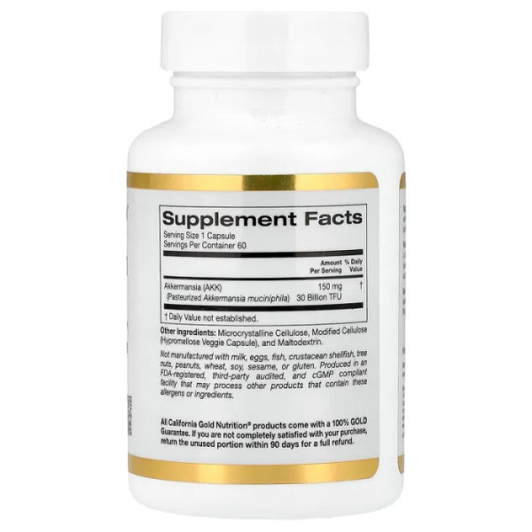 Пробіотики, підтримка здоров'я кишечника та травлення, Akkermansia 30B, California Gold Nutrition, 30 мільярдів ТФЕ, 60 рослинних капсул