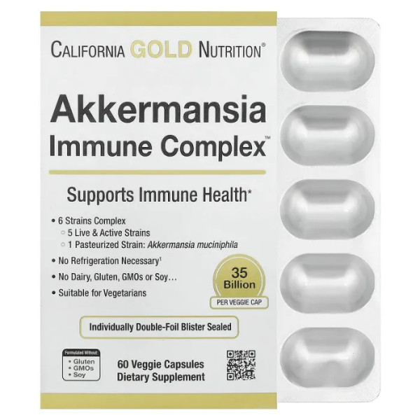 Пробіотики, підтримка імунітету, Akkermansia Immune Complex, California Gold Nutrition, 30 мільярдів КУО, 60 рослинних капсул