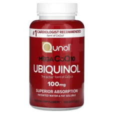 Убіхінол 100 мг, Mega CoQ10 Ubiquinol Qunol, 100 гелевих капсул