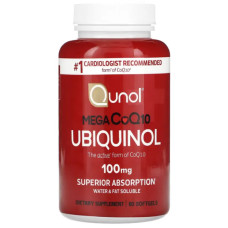 Убіхінол 100 мг, Qunol Mega CoQ10 Ubiquinol, 60 гелевих капсул