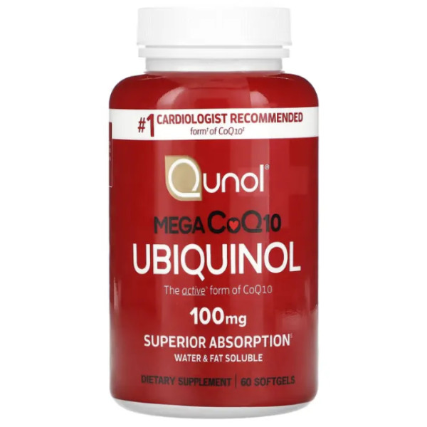Убіхінол, Mega CoQ10 Ubiquinol, Qunol, 100 мг, 60 гелевих капсул