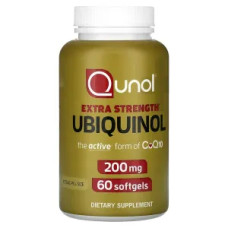 Убіхінол 200 мг, Extra Strength Ubiquinol Qunol, підвищена сила, 60 гелевих капсул
