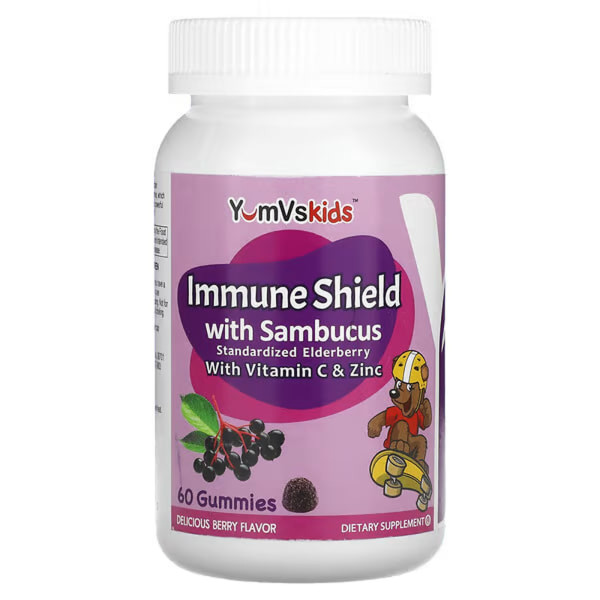 Зміцнення імунітету дітей із самбукусом, Immune Shield With Sambucus, Yum-V's, ягідний смак, 60 желе