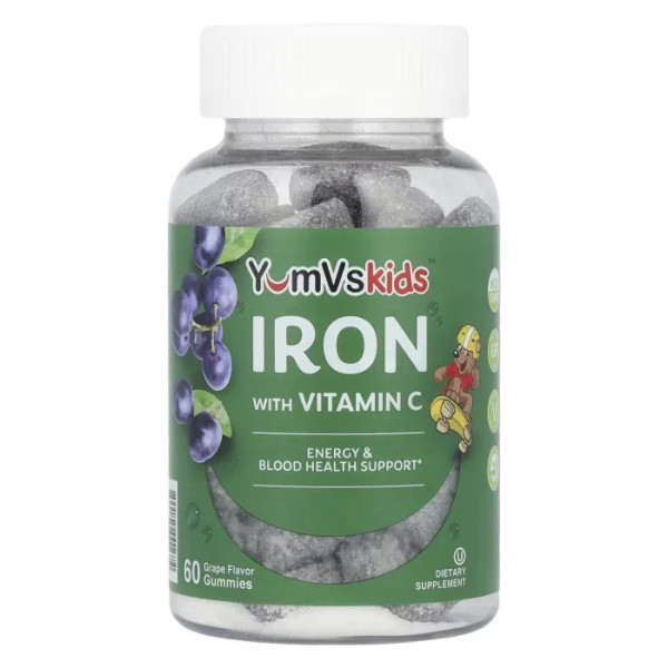 Залізо з вітаміном C, Iron with Vitamin C Gummies, YumVs, зі смаком винограду, 60 жувальних мармеладок