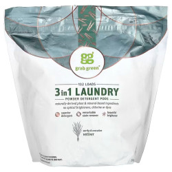 Капсули для прання 3-в-1, Laundry Detergent Pods GrabGreen, ветивер, 132 завантаження, 2112 г