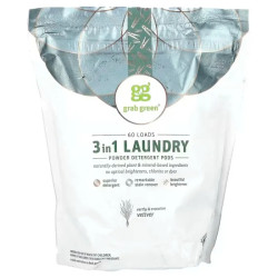Стиральные капсулы 3 в 1, GrabGreen Laundry Detergent Pods, ветивер, 60 загрузок, 960 г