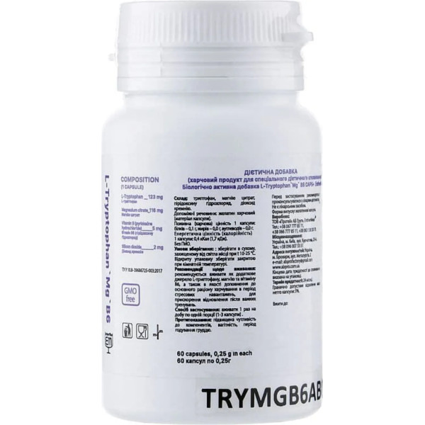 L-триптофан Магній Вітамін B6, L-Tryptophan Mg B6, AB PRO Nutrition, антистрес комплекс, 60 капсул