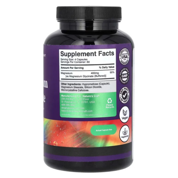 Магній гліцинат, Magnesium glycinate, Nature's Craft, 240 капсул (100 мг на капсулу)